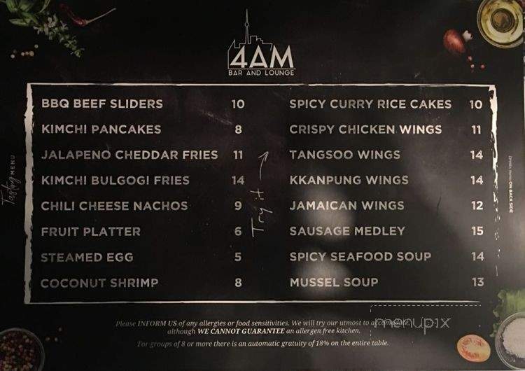 4AM Bar & Lounge - Toronto, ON menu_pic