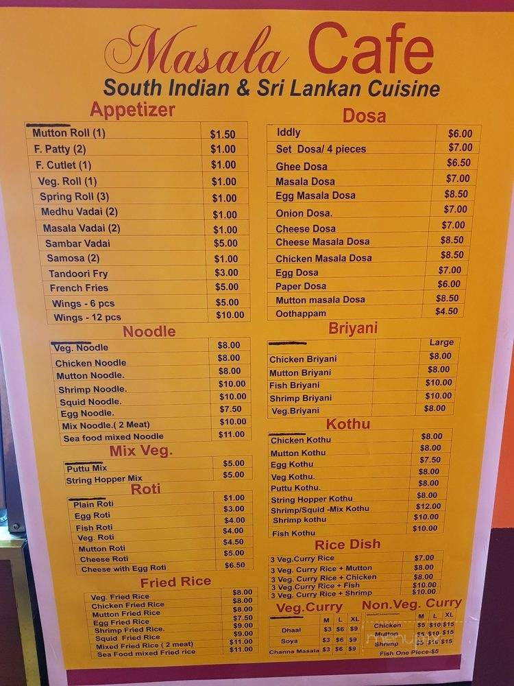 Masala Cafe - Toronto, ON menu_pic