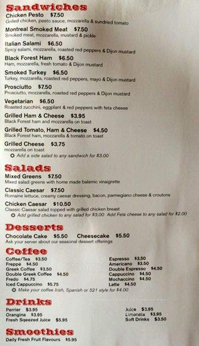 521 Cafe & Bar - Toronto, ON menu_pic