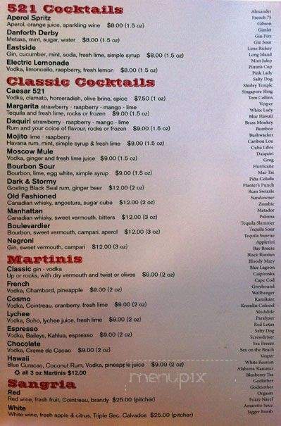 521 Cafe & Bar - Toronto, ON menu_pic