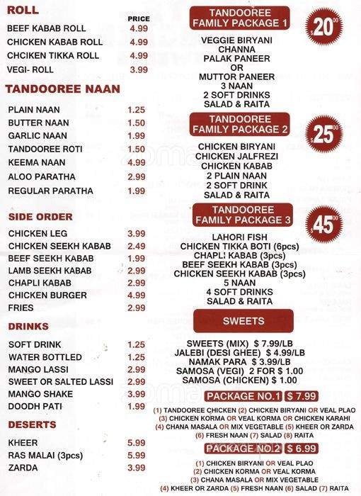 Taste Of Tandooree And Sweets - Toronto, ON menu_pic