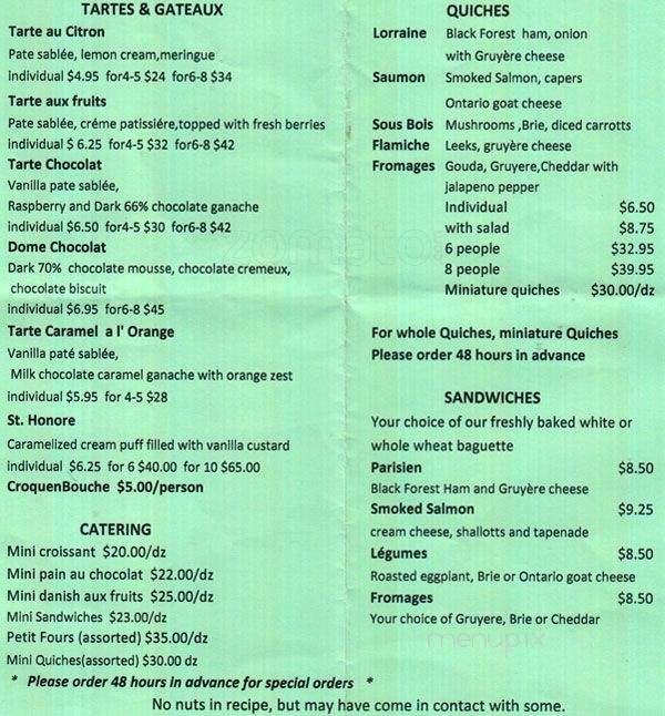 Patisserie Sebastien - Toronto, ON menu_pic