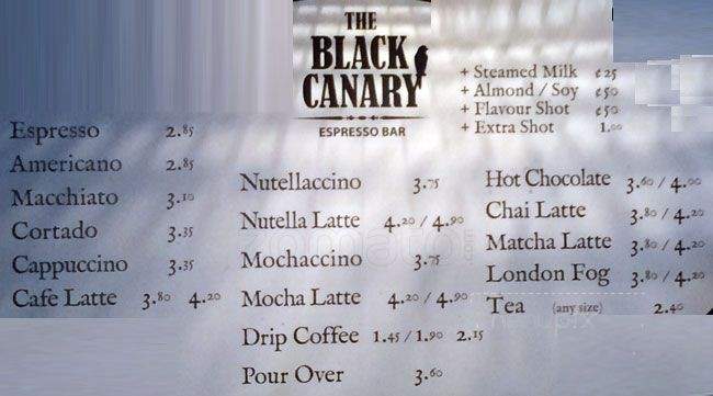 The Black Canary Espresso Bar - Toronto, ON menu_pic