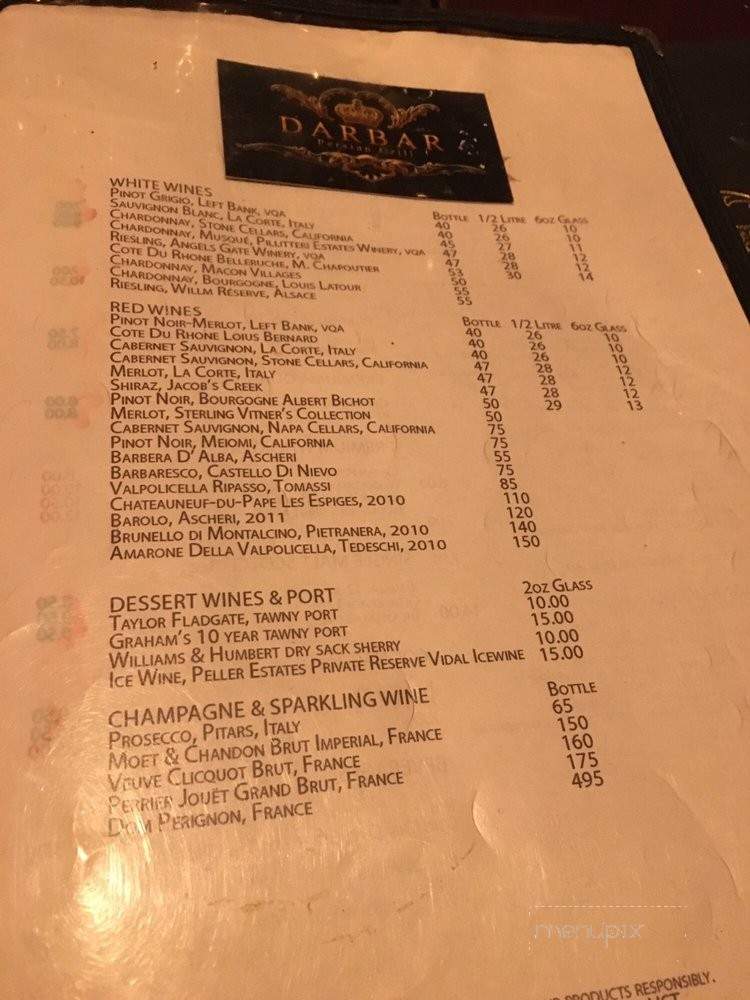 Darbar Persian Grill - Toronto, ON menu_pic