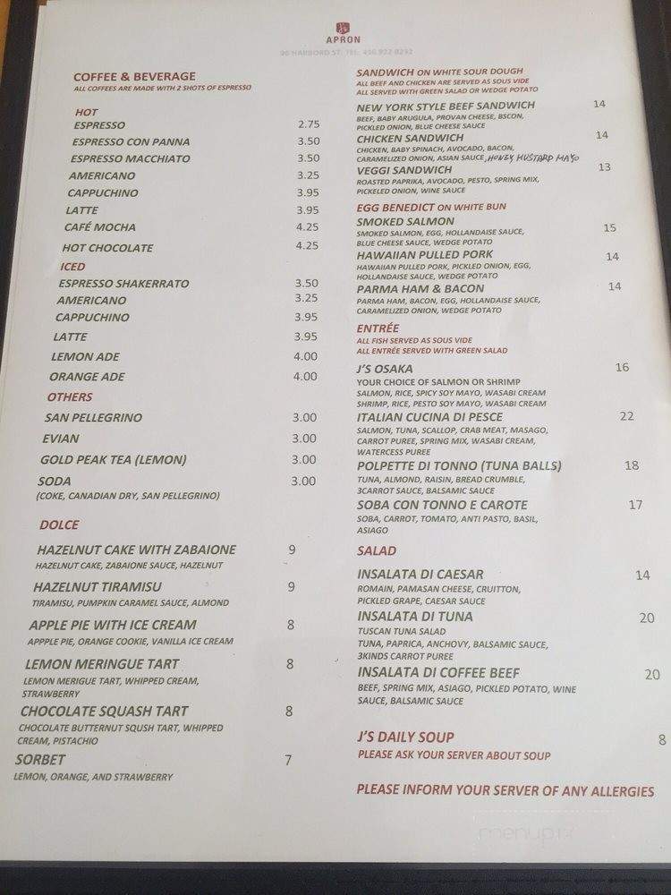 J's Apron - Toronto, ON menu_pic