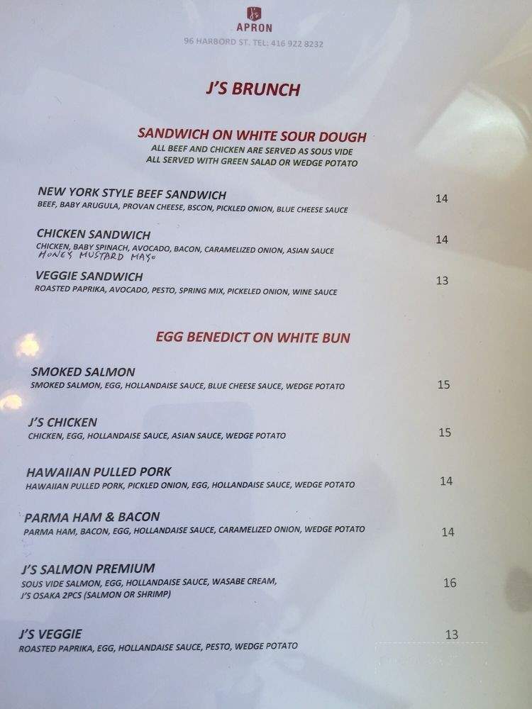 J's Apron - Toronto, ON menu_pic