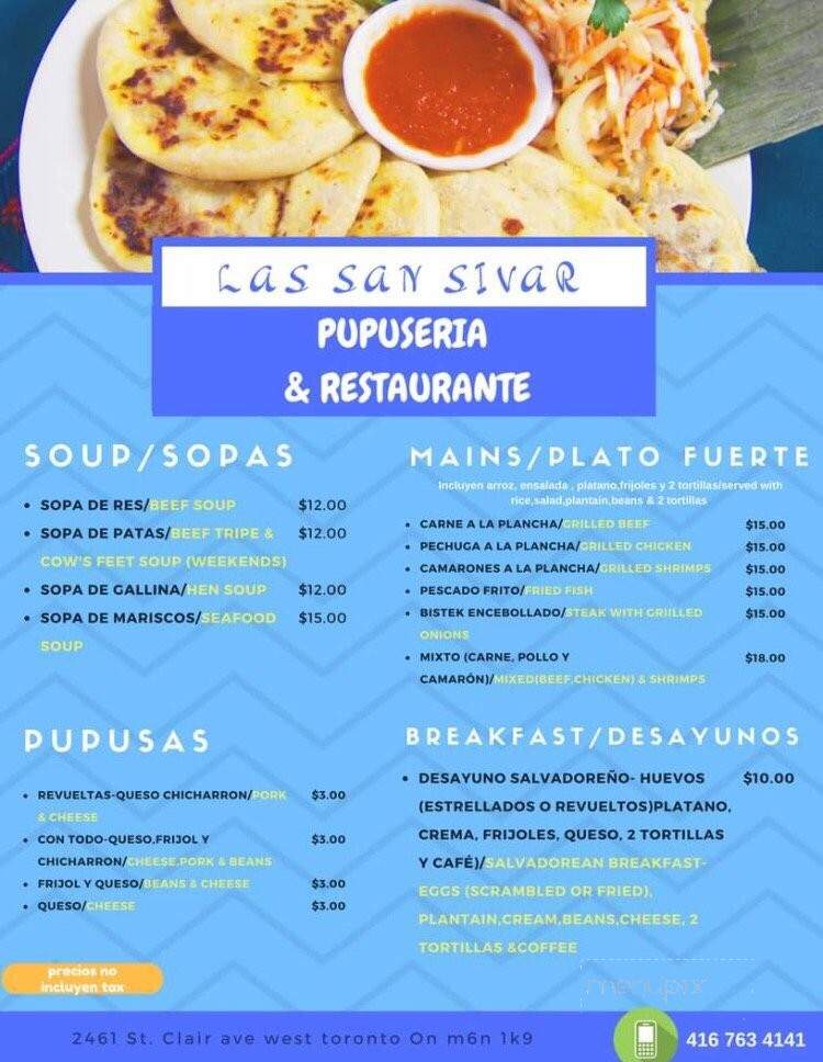 Restaurante Las San Sivar Pupuseria - Toronto, ON menu_pic