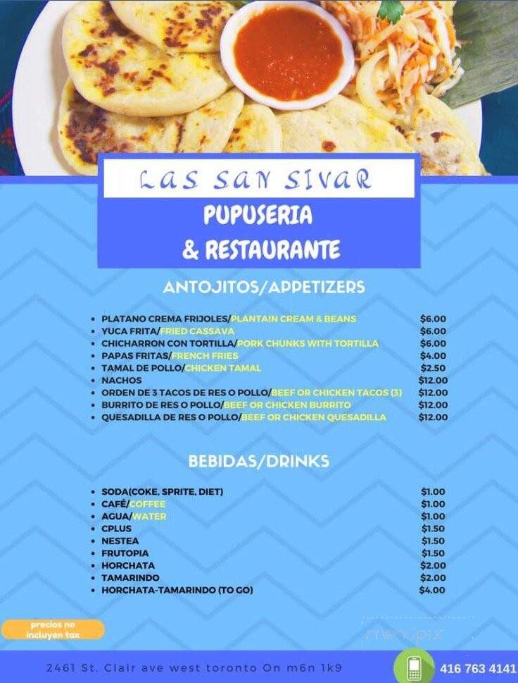 Restaurante Las San Sivar Pupuseria - Toronto, ON menu_pic