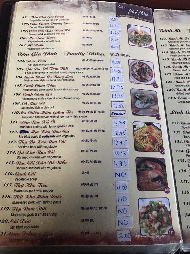 Cafe Pho Nho - Toronto, ON menu_pic