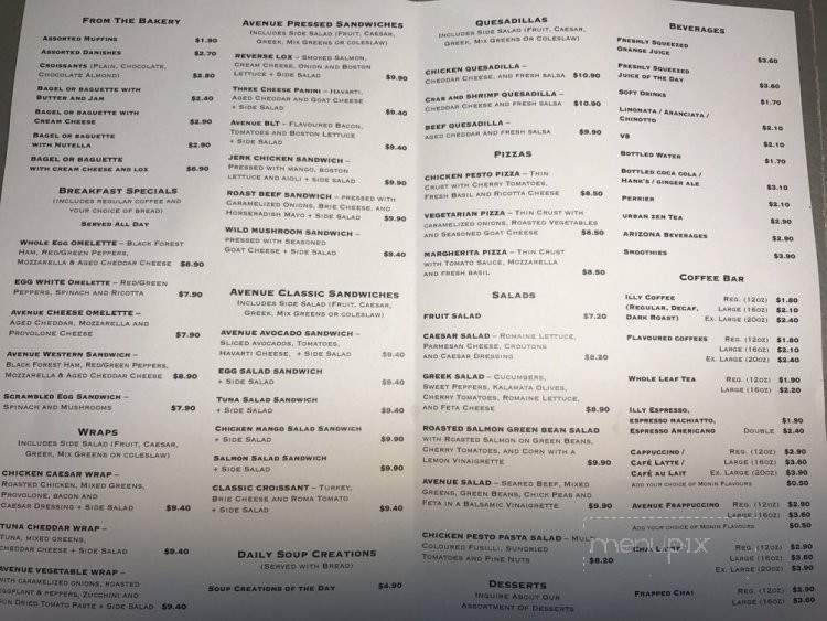 Avenue Cafe & Bistro - Toronto, ON menu_pic
