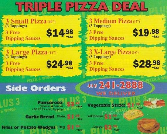 1 Plus 3 Pizza & Wings - Toronto, ON menu_pic
