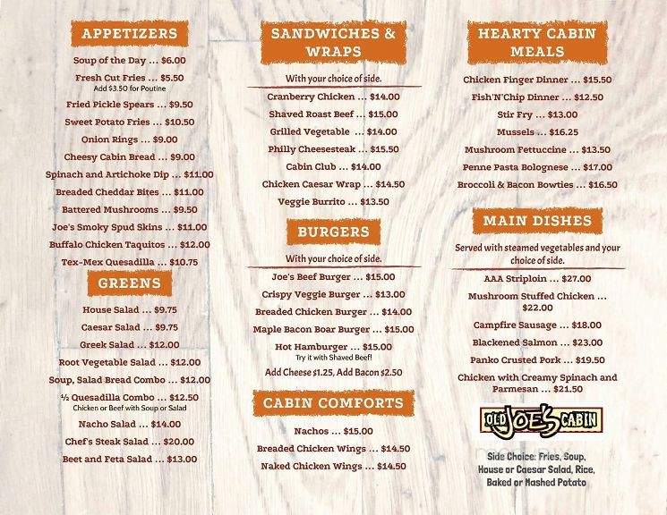 Old Joe's Cabin - Walkerton, ON menu_pic