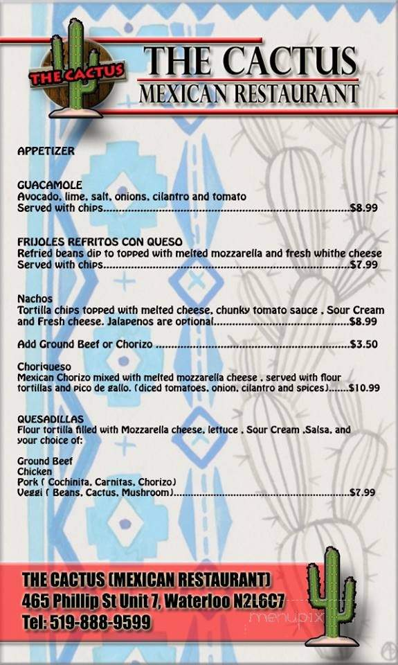 The Cactus - Waterloo, ON menu_pic