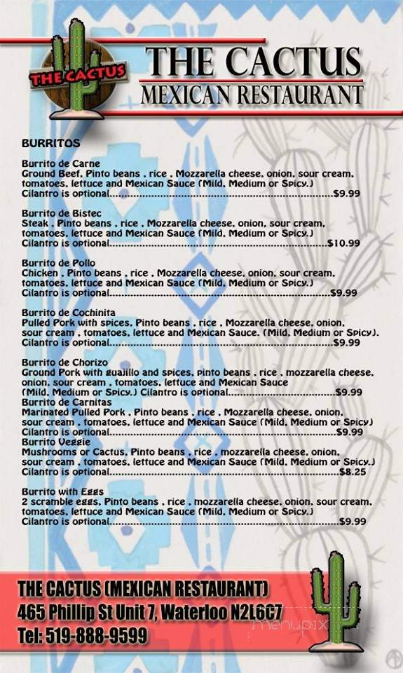 The Cactus - Waterloo, ON menu_pic