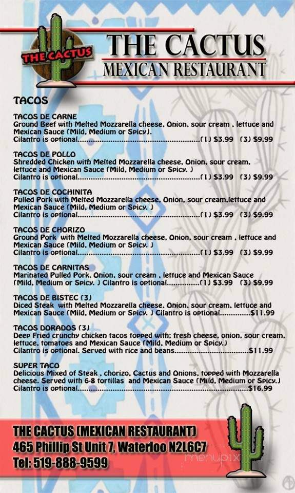 The Cactus - Waterloo, ON menu_pic