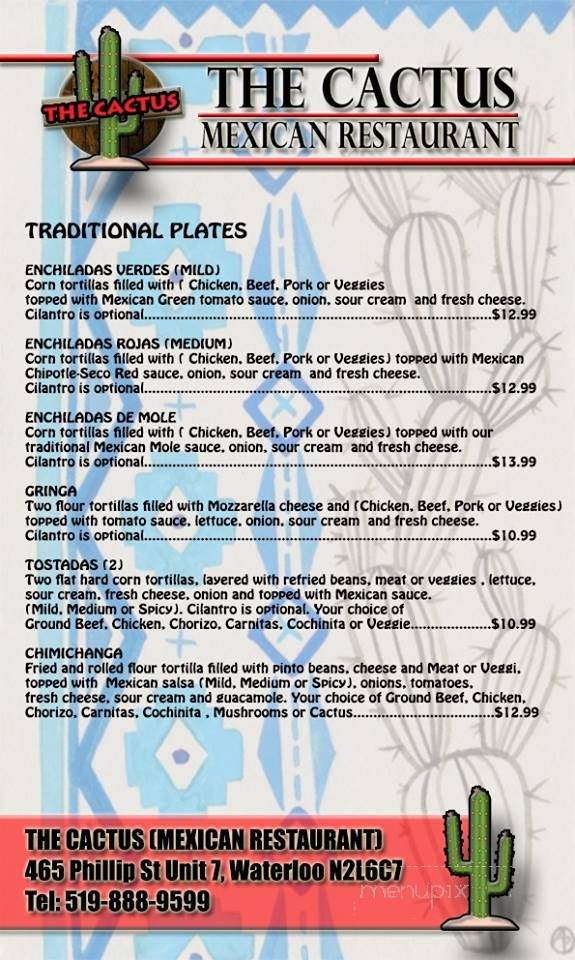 The Cactus - Waterloo, ON menu_pic