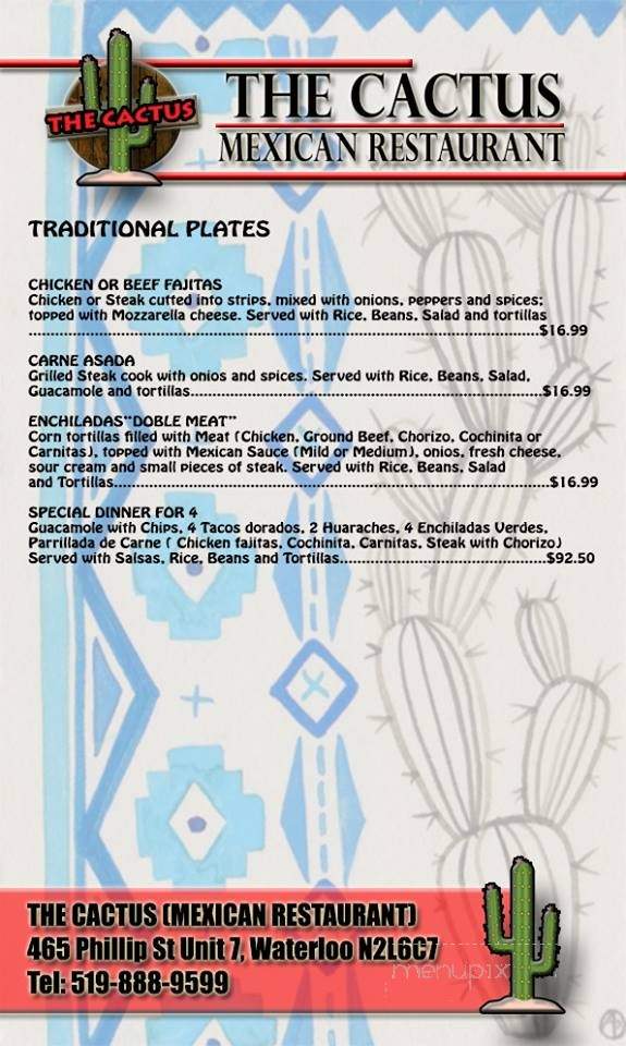 The Cactus - Waterloo, ON menu_pic