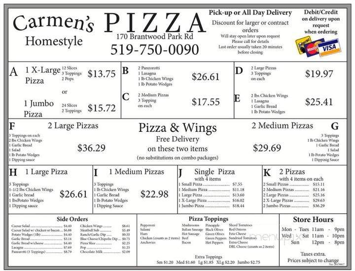 Carmen's Pizza and Wings - Brantford, ON menu_pic