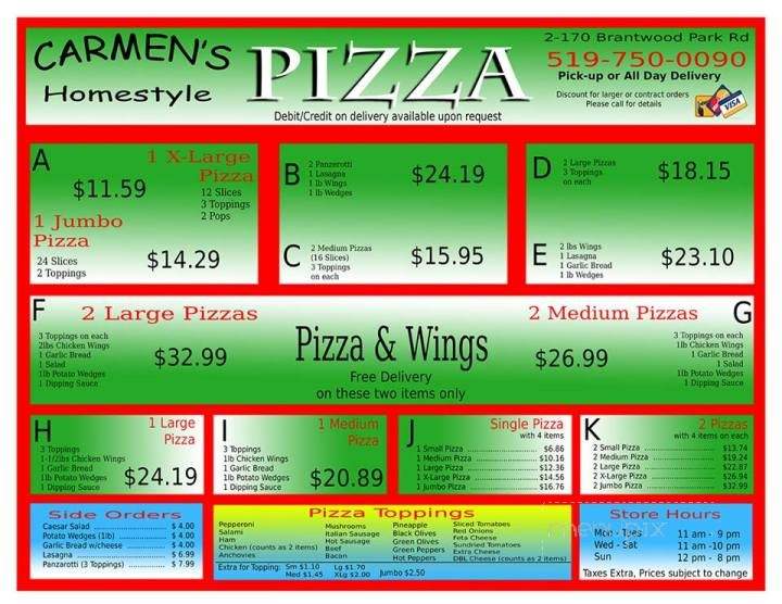 Carmen's Pizza and Wings - Brantford, ON menu_pic