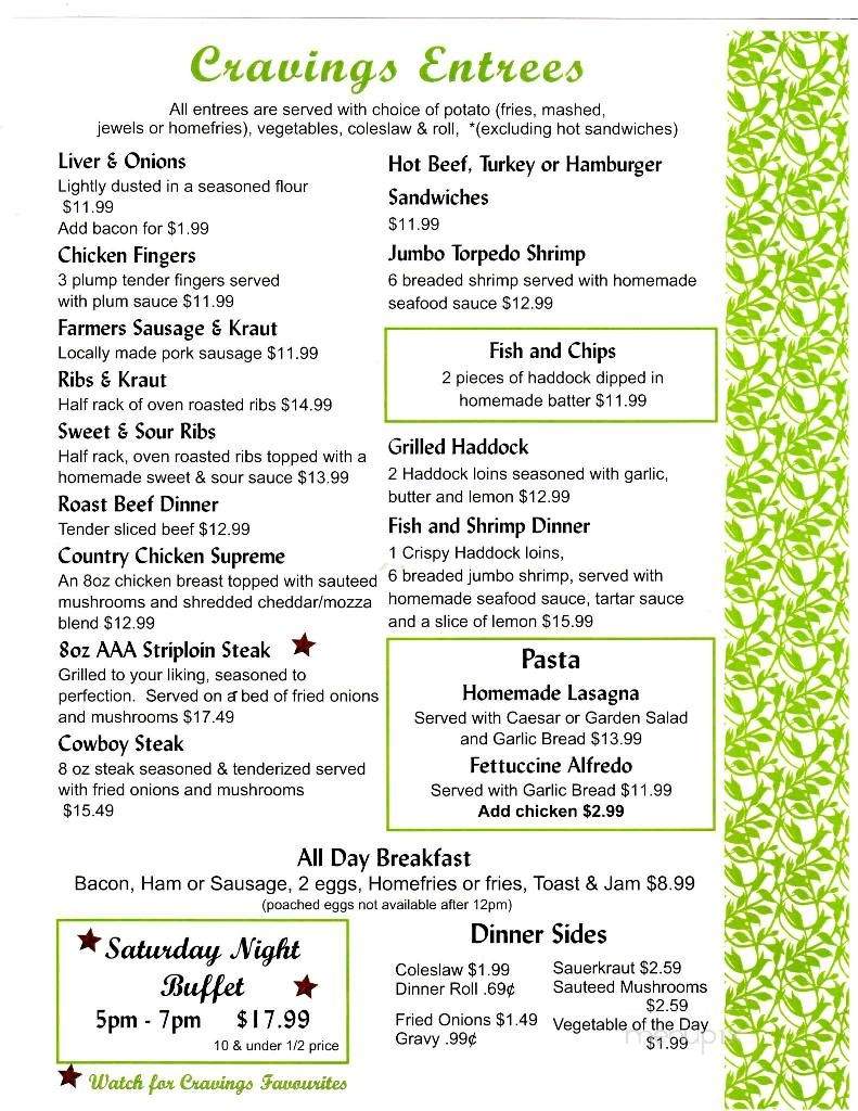 Craving's Family Restaurant - Hanover, ON menu_pic