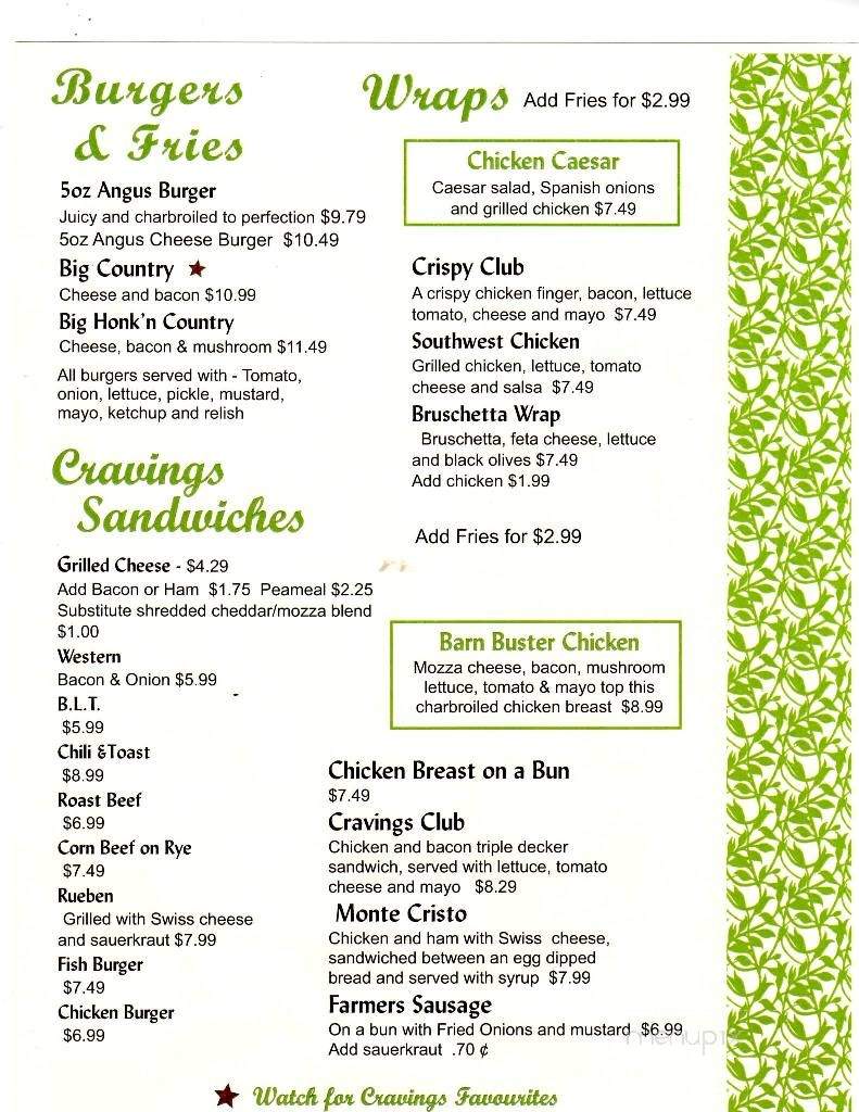 Craving's Family Restaurant - Hanover, ON menu_pic