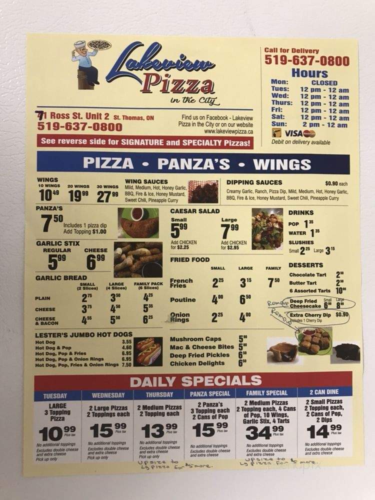 Lakeview Pizza in the City - Saint Thomas, ON menu_pic