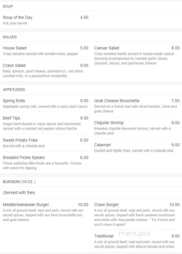 Crave Grill - Windsor, ON menu_pic