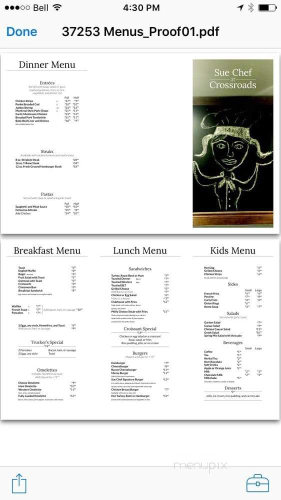 Sue Chef at Crossroads - Nipigon, ON menu_pic