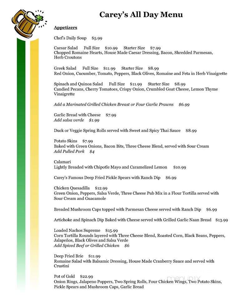 Carey's Irish Pub - Gravenhurst, ON menu_pic