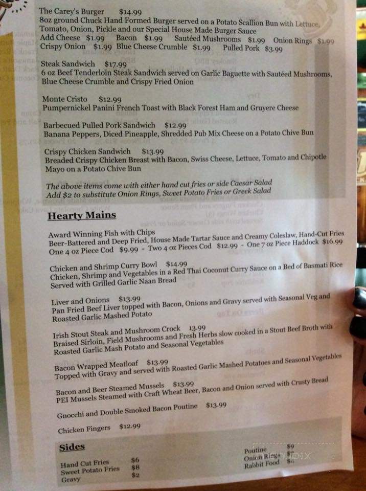 Carey's Irish Pub - Gravenhurst, ON menu_pic