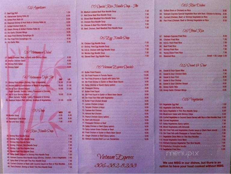 Vietnam Express - Saskatoon, SK menu_pic