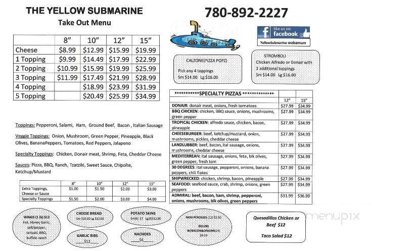 Yellow Submarine - Wabamun, AB menu_pic