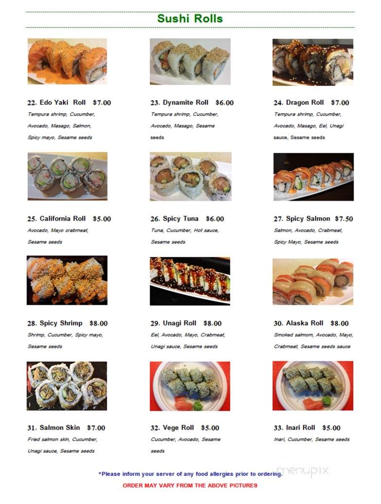 Edo Yaki Sushi Japanese - High River, AB menu_pic