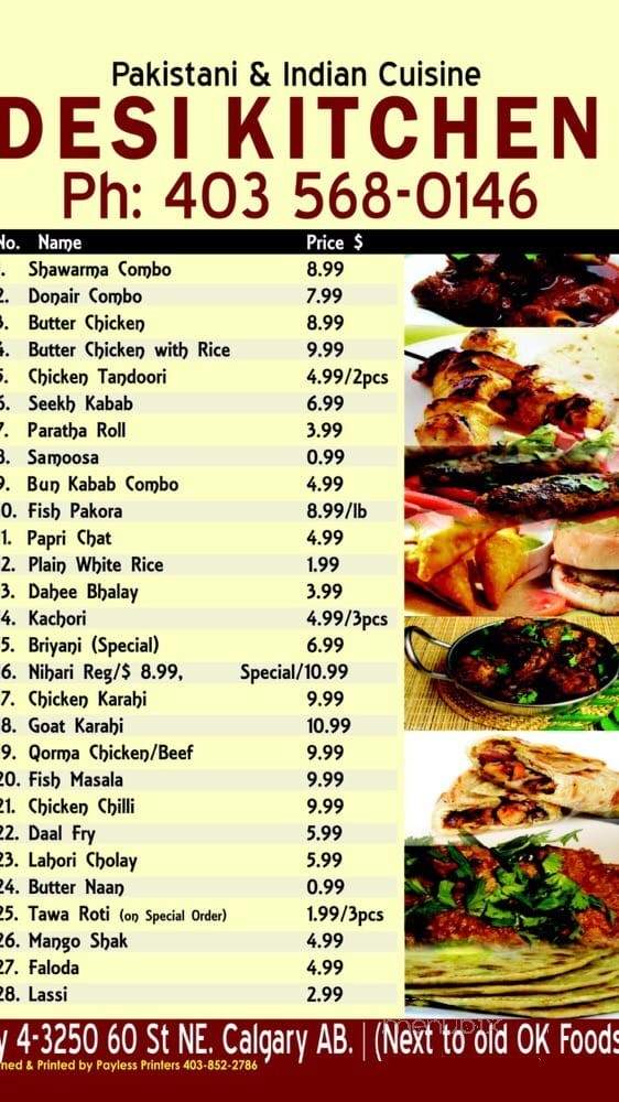 Desi Kitchen Take Out & Catering Ltd - Calgary, AB menu_pic