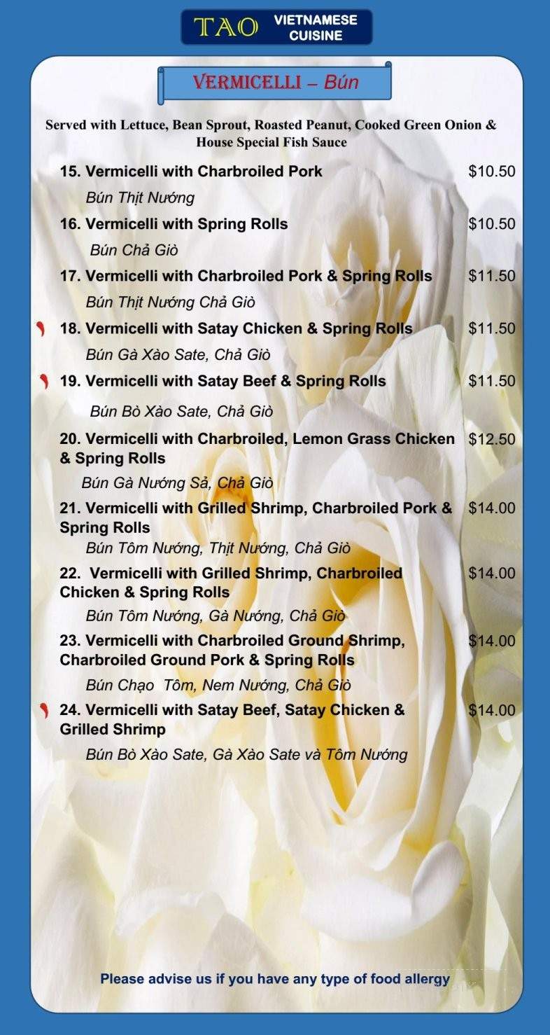 TAO Vietnamese Cuisine - Calgary, AB menu_pic