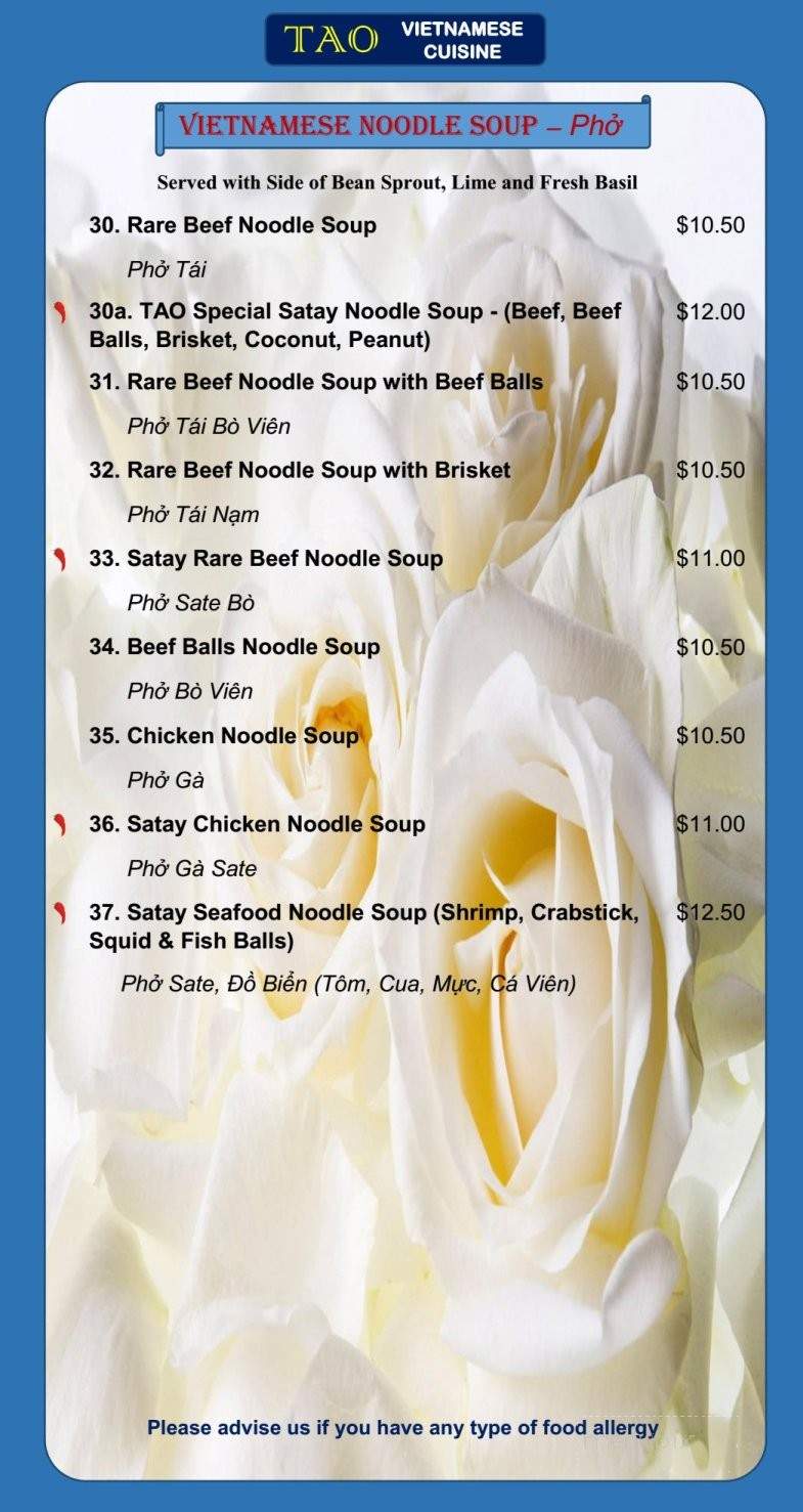 TAO Vietnamese Cuisine - Calgary, AB menu_pic