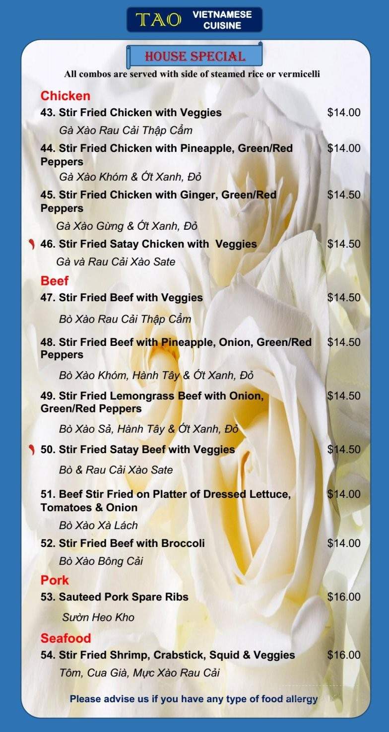 TAO Vietnamese Cuisine - Calgary, AB menu_pic