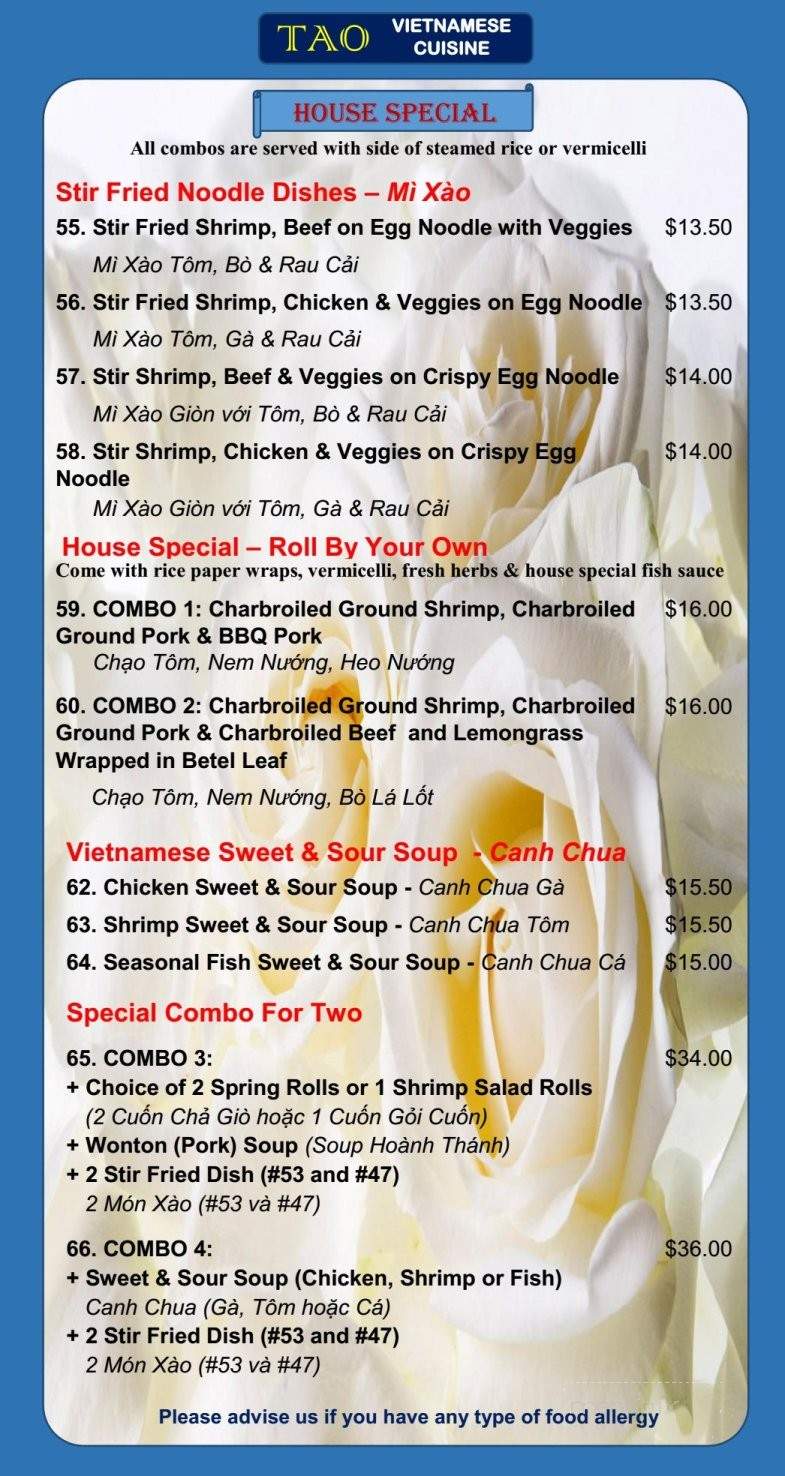 TAO Vietnamese Cuisine - Calgary, AB menu_pic