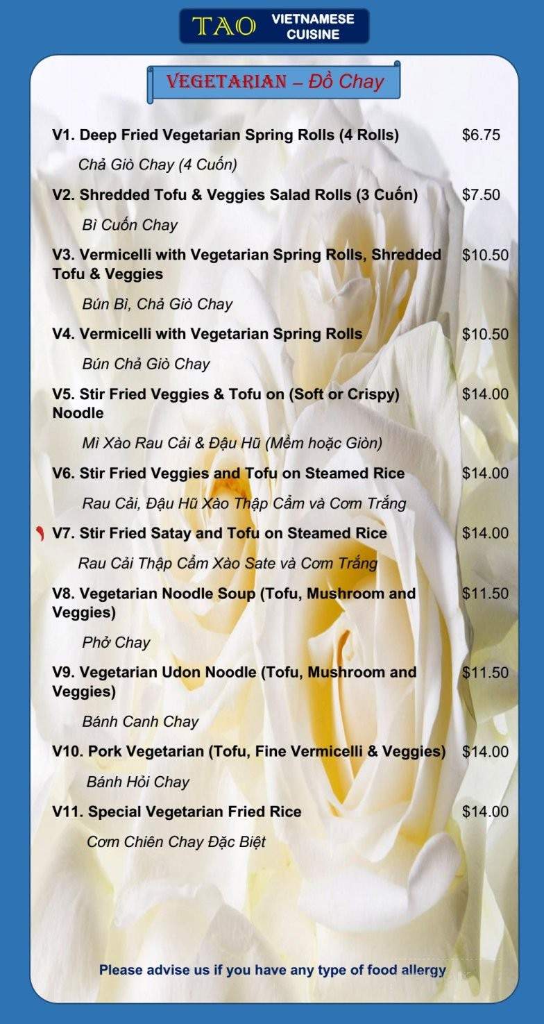 TAO Vietnamese Cuisine - Calgary, AB menu_pic