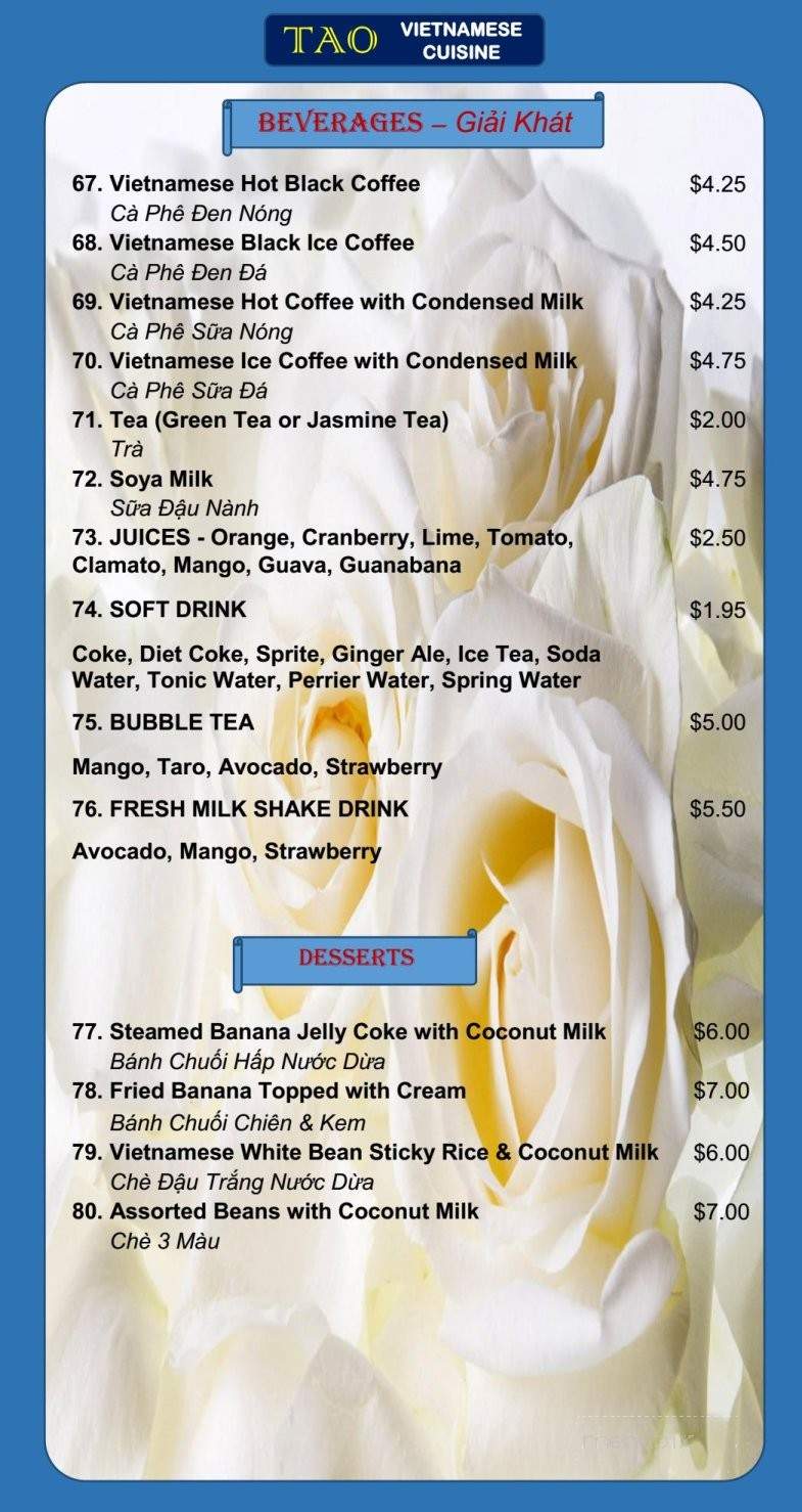 TAO Vietnamese Cuisine - Calgary, AB menu_pic
