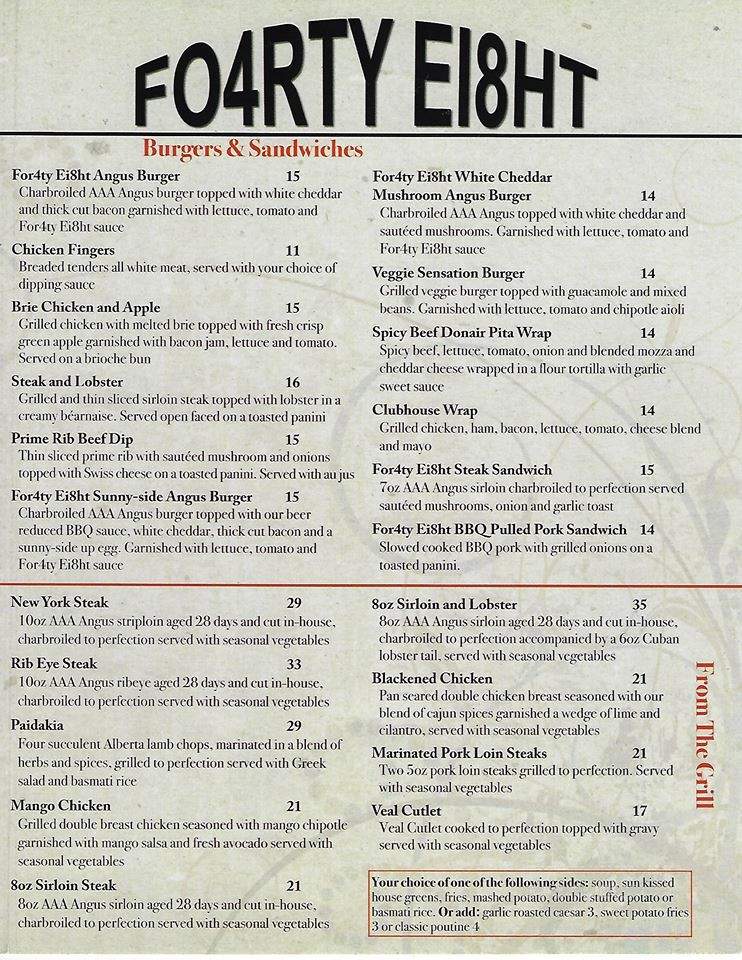 Forty Eight (Fo4rty Ei8ht) - Rocky Mountain House, AB menu_pic