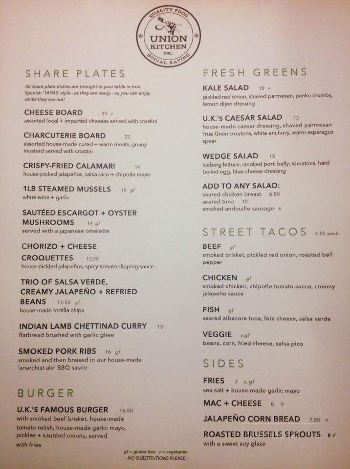 Union Kitchen - Summerland, BC menu_pic