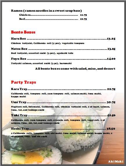 A Me Su - Quesnel, BC menu_pic