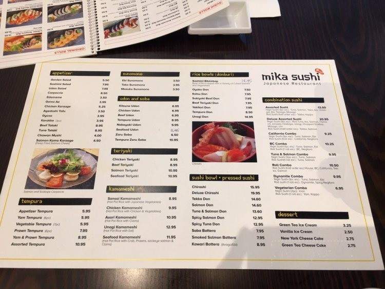 Mika Sushi - Coquitlam, BC menu_pic