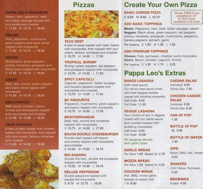 Pappa Leo's Pizza - Coquitlam, BC menu_pic