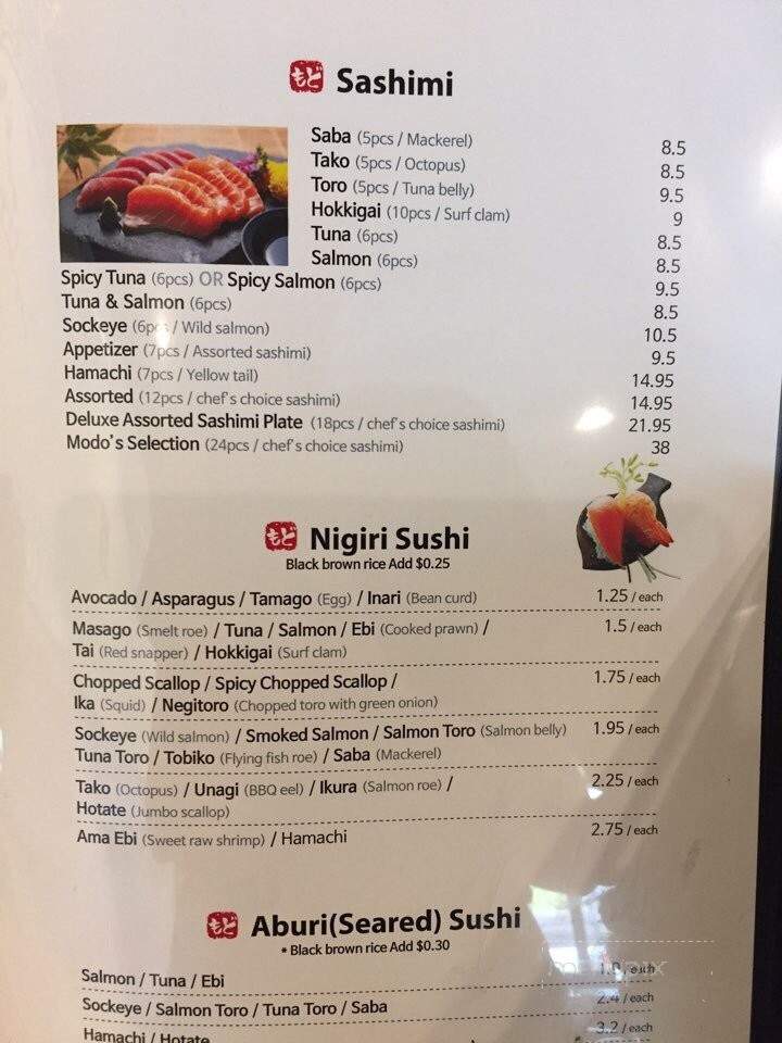 Sushi Modo - Burnaby, BC menu_pic