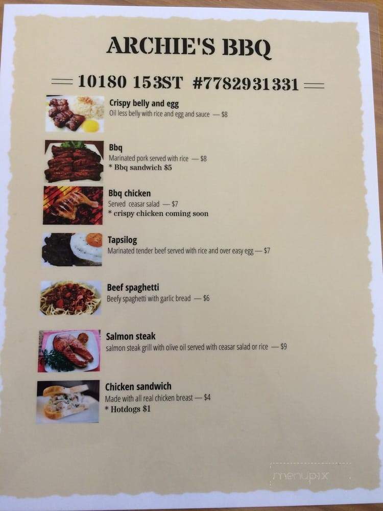 Archie's BBQ - Surrey, BC menu_pic