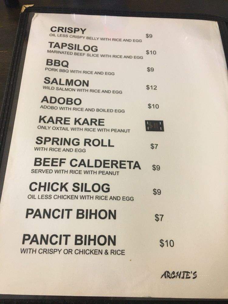 Archie's BBQ - Surrey, BC menu_pic