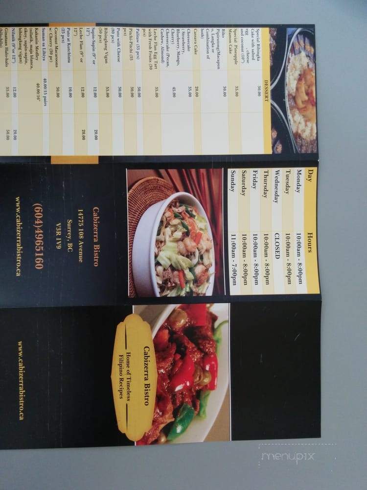 Cabizerra Bistro - Surrey, BC menu_pic