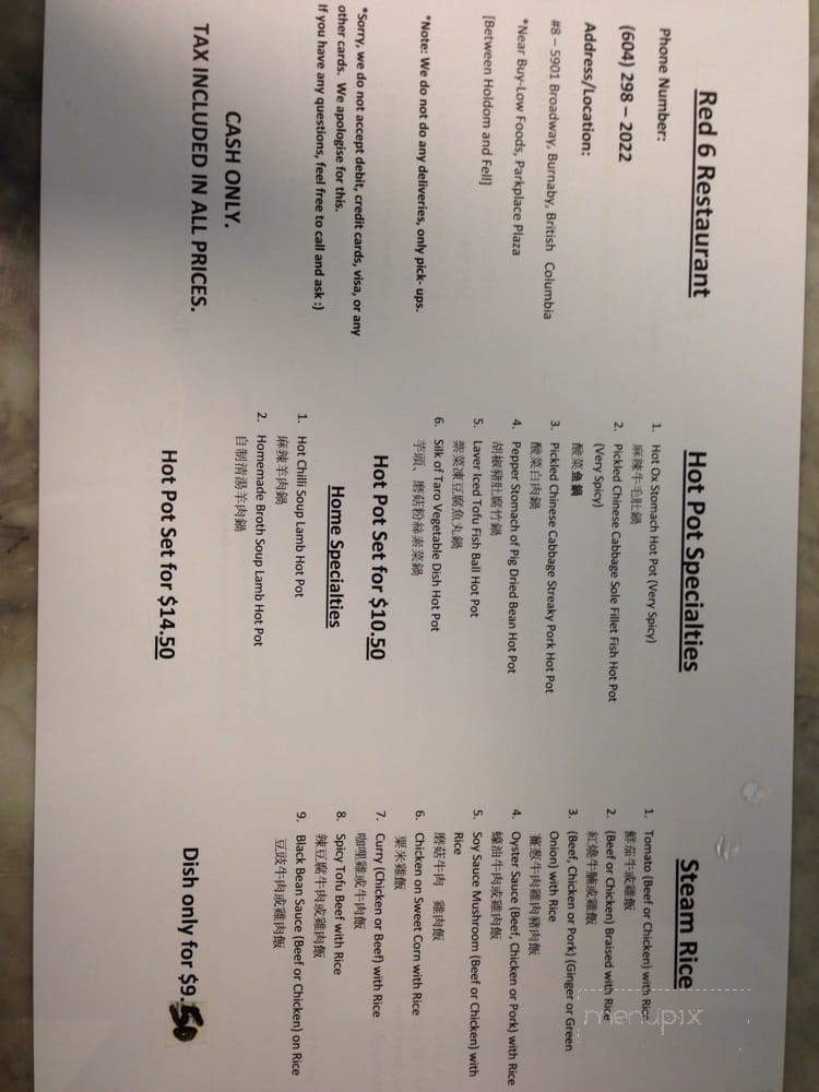 Red 6 - Burnaby, BC menu_pic